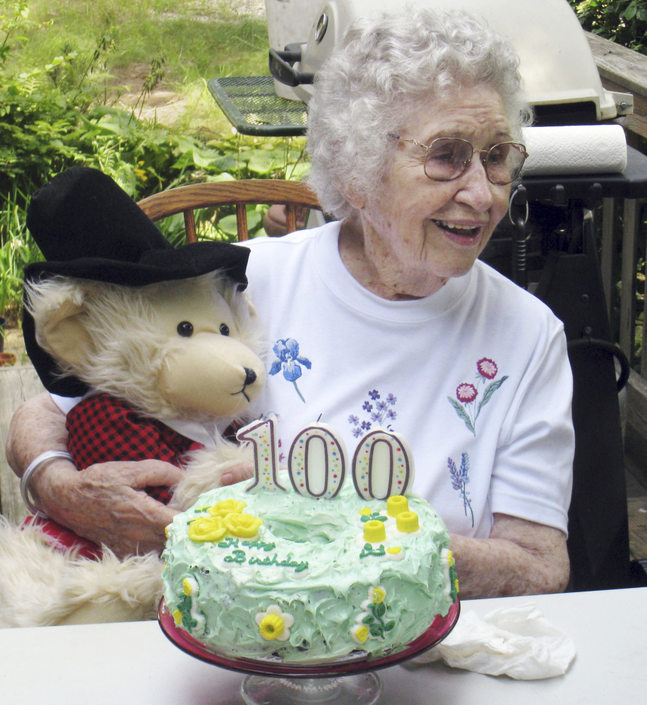 In this Aug. 21, 2009, photo provided by Scott Barrow, his mother Elizabeth Barrow celebrates her 100th birthday at his home in Dartmouth, Mass. Elizabeth Barrow was found on Sept. 24, 2009, strangled in her nursing home bed with a plastic bag over her head.