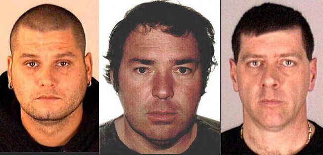 Yves Denis, 35, left, Serge Pomerleau, 49, center and  Denis Lefebvre, 53, who escaped a jail near Quebec City by helicopter on June 7, were arrested on Sunday at a home in Montreal.