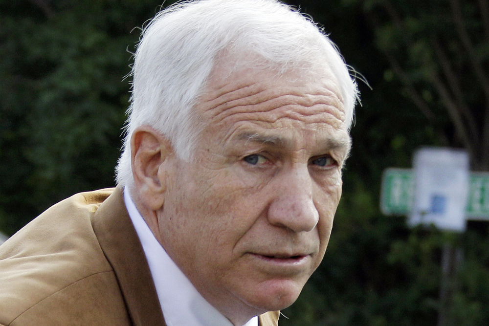 In this June 22, 2012, file photo, former Penn State assistant football coach Jerry Sandusky arrives at the Centre County Courthouse in Bellefonte, Pa.