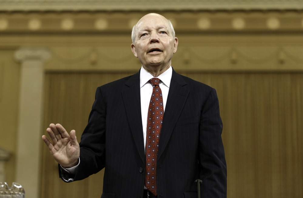 Internal Revenue Service Commissioner John Koskinen is sworn in on Capitol Hill in Washington, Friday, June 20, 2014, prior to testifying before the House Ways and Means Committee hearing on whether tea party groups were improperly targeted for increased scrutiny by the IRS. The IRS asserts it can’t produce some emails because of computer crashes,