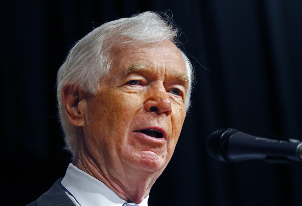 Republican Sen. Thad Cochran addresses a reelection rally on his behalf at the Mississippi War Memorial in Jackson, Miss., Monday, June 23, 2014. Cochran faces state Sen. Chris McDaniel, R-Ellisville, Tuesday in a runoff for the GOP nomination for senate.