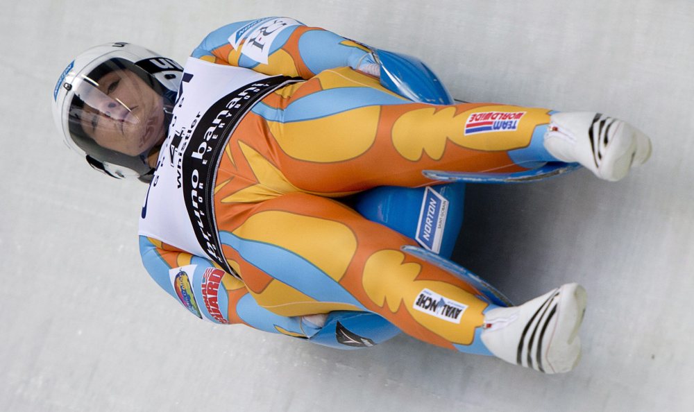 Julia Clukey competes in the women's luge at the World Championships last year in Whistler, British Columbia. The Associated Press