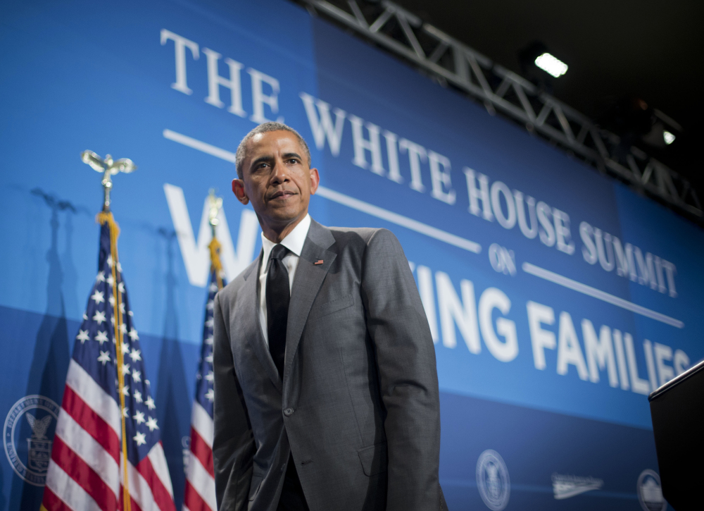 President Obama walks offstage after speaking at the White House Summit on Working Families on Monday in Washington. Obama is encouraging more employers to adopt family-friendly policies, part of a broader effort to convince employers that providing more flexibility is good for business as well as workers.