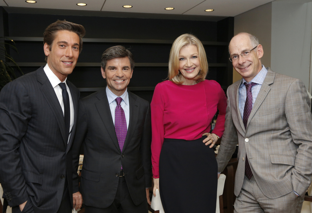 This June 25 image released by ABC News shows, from left, David Muir, George Stephanopoulos, Diane Sawyer and ABC News President James Goldston.