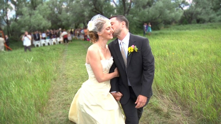 Heather and Sam Dodge on their wedding day in Helena, Mont., from the documentary "112 Weddings," debuting Monday on HBO.