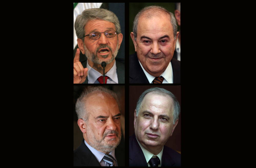 This combination of four file photos shows Iraqi politicians clockwise from top left: Bayan Jabr, Ayad Allawi, Ahmad Chalabi, Ibrahim al-Jaafari. Iraqi Prime Minister Nouri al-Maliki is under increasing political pressure to step aside.