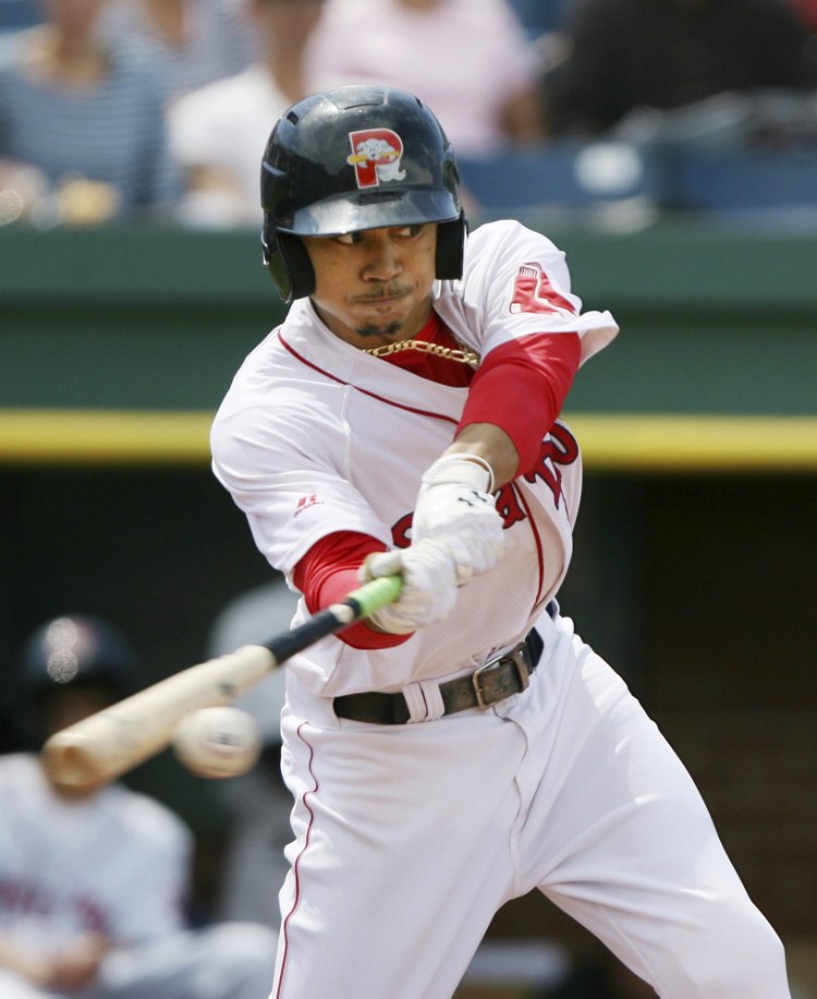 Mookie Betts showed his promise with the Portland Sea Dogs this season. He was quickly promoted to Pawtucket and is in a Red Sox uniform for Saturday’s game against the Yankees.