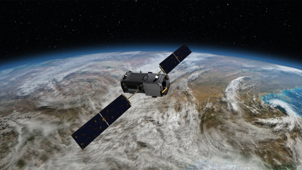 This artist’s concept provided by NASA shows the Orbiting Carbon Observatory, or OCO-2, which will launch from Vandenberg Air Force Base, Calif., on July 1. It will orbit the Earth every 100 minutes as it measures carbon dioxide levels.