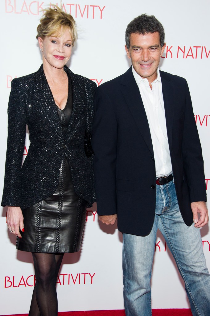 Melanie Griffith and Antonio Banderas attend the "Black Nativity" in New York in this file photo. The Associated Press