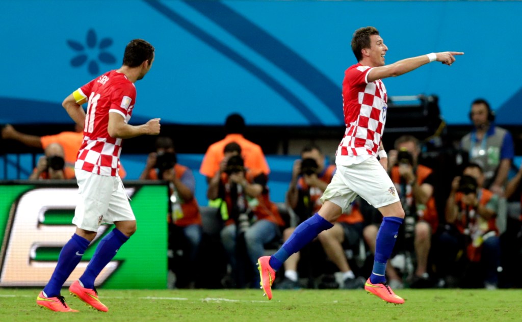 Croatia's Mario Mandzukic celebrates after scoring his side's third goal.
