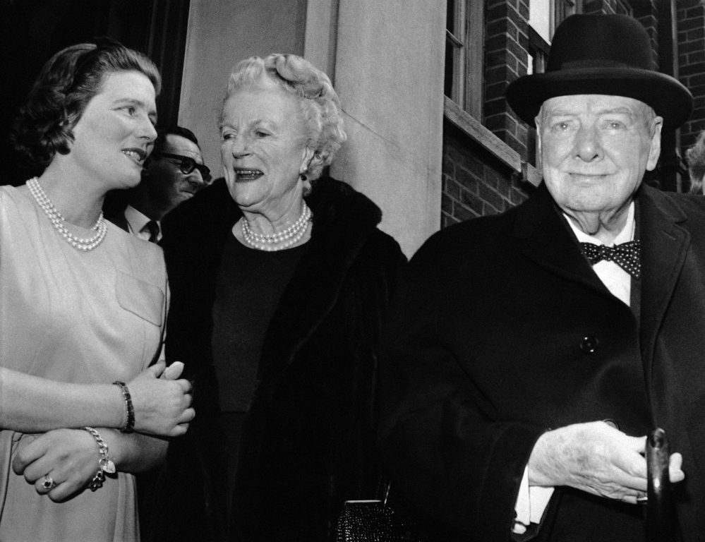 In this April 1963 photo, Sir Winston and Lady Clementine Churchill, take their leave of their daughter Mary, wife of Agriculture Minister Christopher Soames, after a family luncheon party to celebrate Lady Churchillâs 78th birthday at Tufton Court, London. Mary Soames, the last surviving child of British leader Winston Churchill, has died. She was 91. The Associated Press