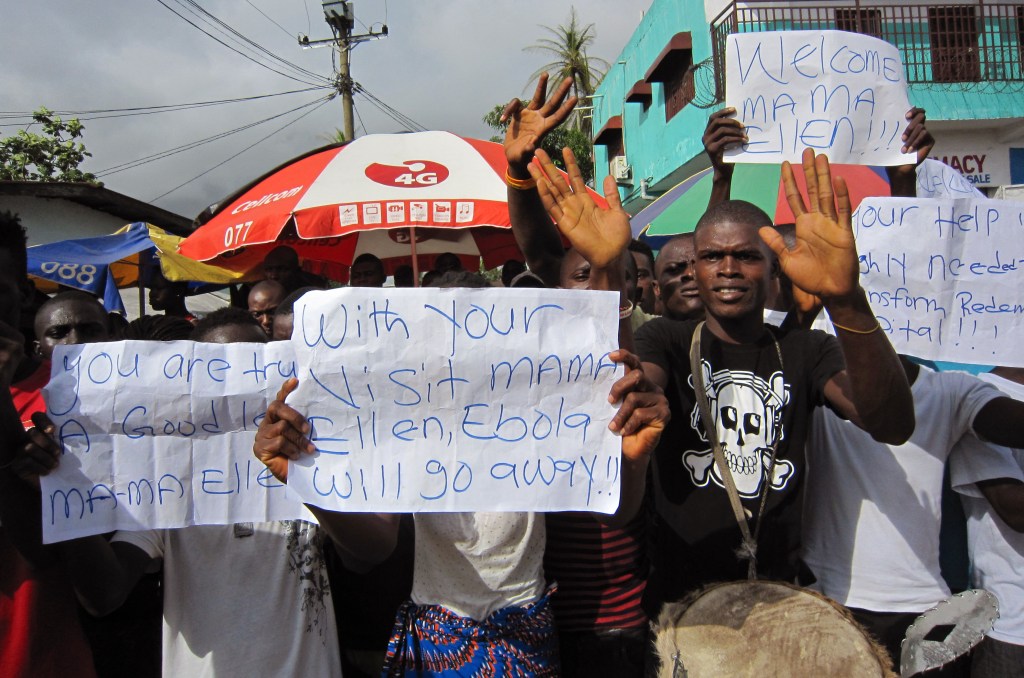 People protest outside a hospital after Ebola deaths in Monrovia, Liberia. A senior official for Doctors Without Borders says the current Ebola outbreak ravaging West Africa is totally out of control and that the medical group is stretched to the limit in its capacity to respond.