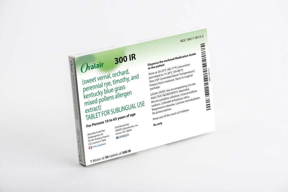 This product image provided by Stallergenes shows the packaging for Oralair, a grass pollen tablet. The drug could become popular with patients who dislike needles or canât make frequent trips to the allergist â key reasons only about 5 percent of U.S. patients who would benefit from allergy shots get them. The Associated Press