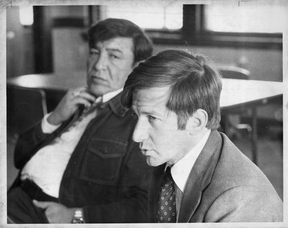 Tom Tureen and Gov. John Stevens, 1977. Press Herald file photo by Charles H. Merrill