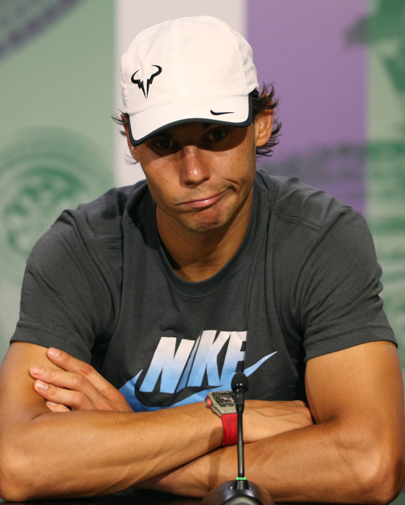 Rafael Nadal of Spain attends a press conference after being defeated by Nick Kyrgios of Australia.