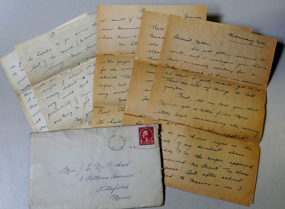 An envelope bearing a 2-cent stamp is shown with a letter mailed in 1931 by Miriam McMichael Robinson.