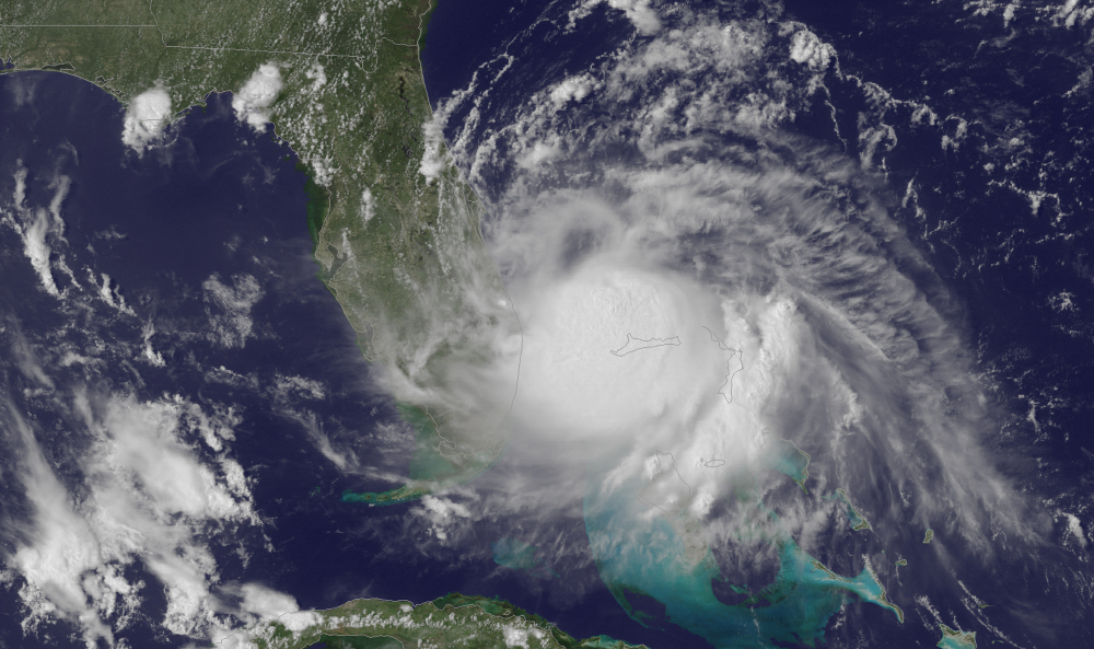 A satellite image released by the National Oceanic and Atmospheric Administration (NOAA), shows the center of Tropical Storm Arthur off the east coast of Florida on July 1, 2014.