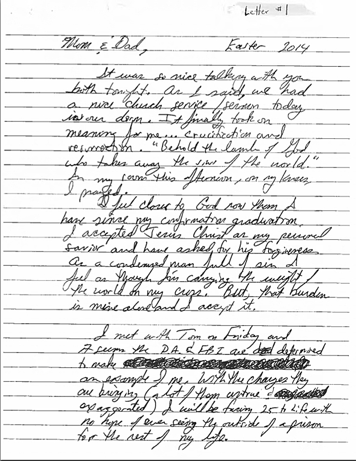 This note was written by Matthew Coniglio to his parents before he allegedly committed suicide on April 20 at the Chatham County Jail in Georgia.