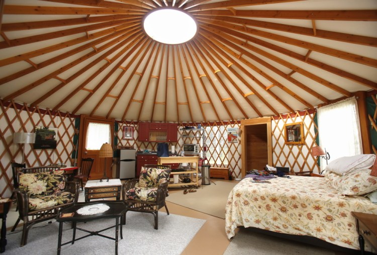 The interior of a yurt in Tenants Harbor where writer Mary Pols stayed overnight. Gregory Rec/Staff Photographer