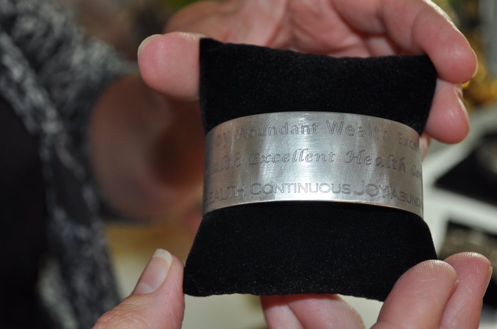 Closing her storefront meant Amanda Carroll could have more time to be creative. Her Sage Words Cuff Bracelet features inspirational messages.