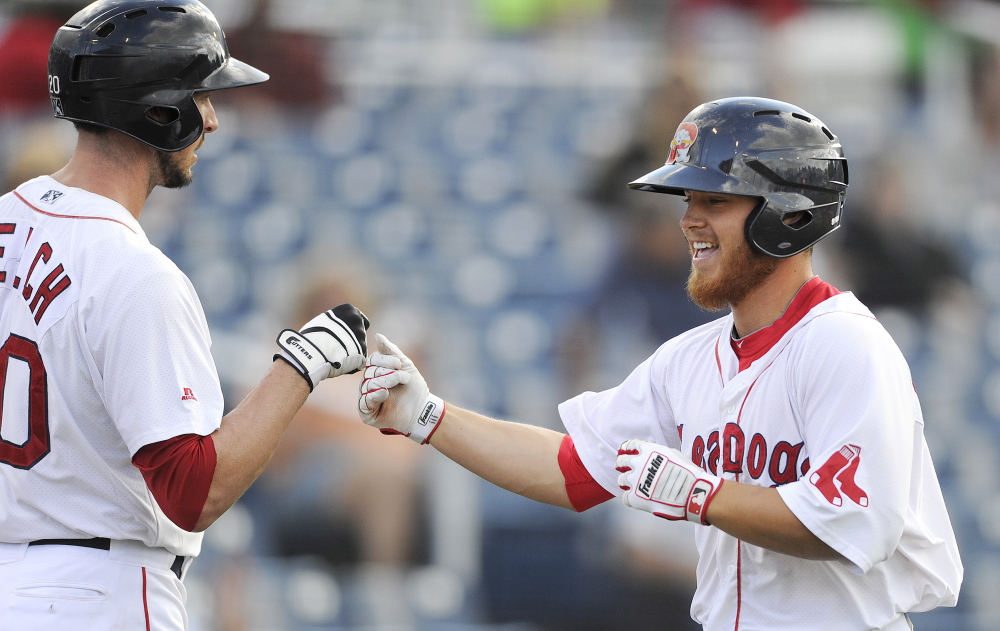 Size hasn’t mattered for Sean Coyle of the Portland Sea Dogs, right, who is generously listed as 5-foot-8 in the Red Sox media guide. What matters is his grit and dedication to the game that’s made him a major league prospect.
