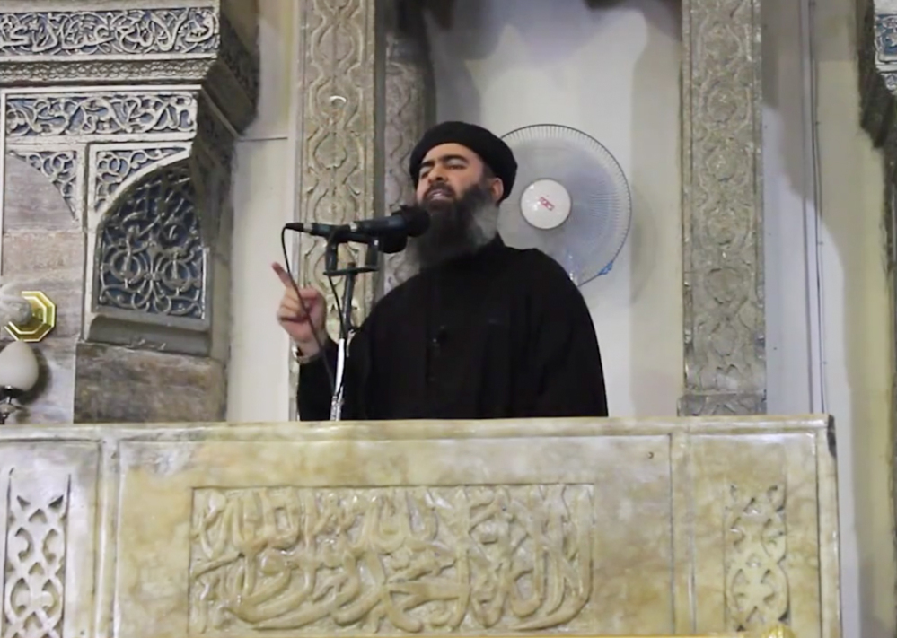 Imagery taken from video that was posted on a militant website Saturday, which has been authenticated based on its contents and other AP reporting, appears to show the leader of the Islamic State group, Abu Bakr al-Baghdadi, delivering a sermon at a mosque in Mosul, Iraq. “Obey me as far as I obey God,” al-Baghdadi allegedly told militants.