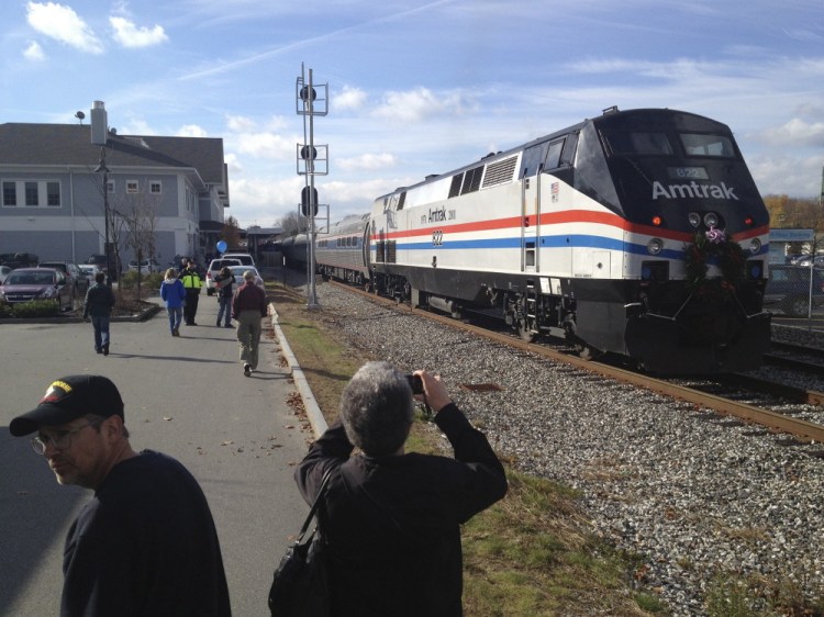 The Downeaster passenger train pulls into Brunswick Station on its run north. The rail authority plans to build a maintenance building big enough to cover an entire train near a neighborhood between Stanwood Street and Church Road.