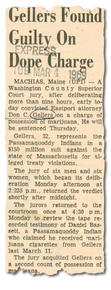 Article on Don Gellers verdict published in the Press Herald on March 4, 1969.