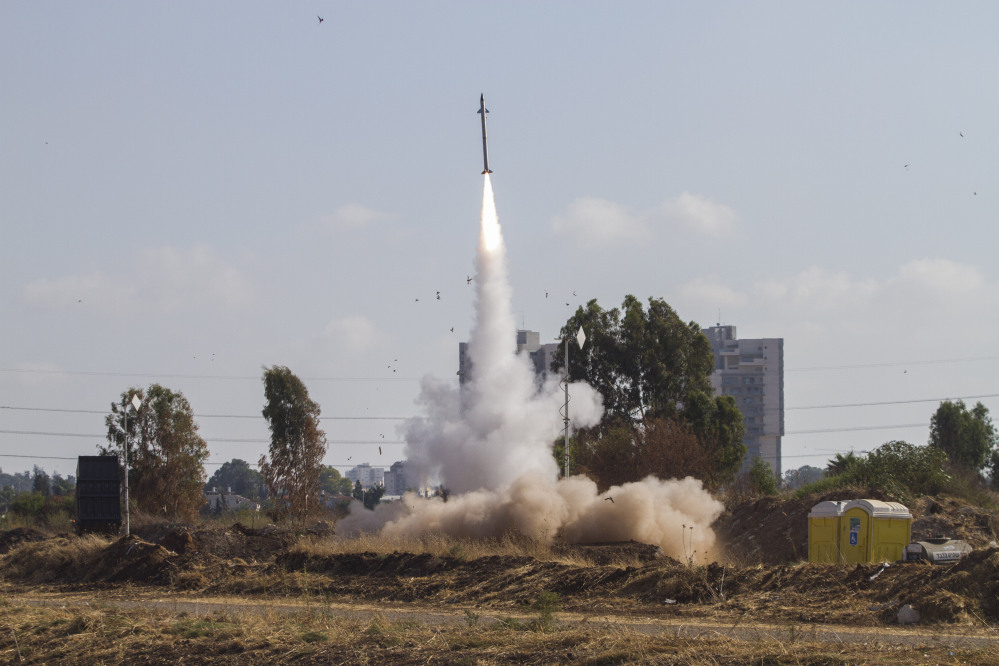 An Iron Dome air defense system fires to intercept a rocket from the Gaza Strip in Tel Aviv, Israel, on Wednesday.