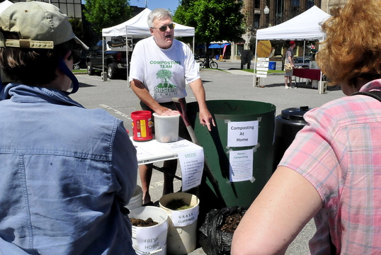 Geoff Hill gives a workshop on making compost at a Waterville farmers market.