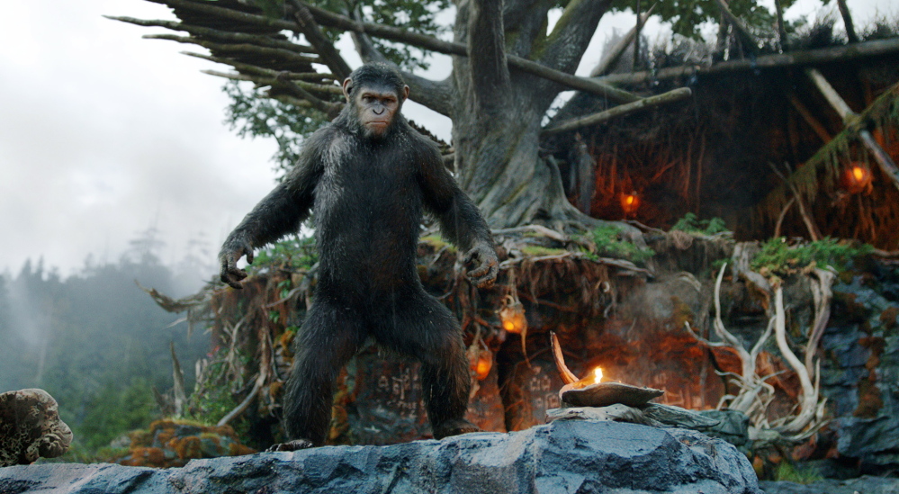 Andy Serkis plays the lead ape, Caesar, in a scene from “Dawn of the Planet of the Apes.” The sequel had a global opening gross of $104.1 million globally.