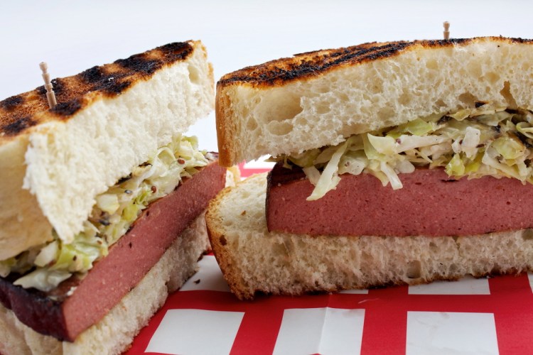 Grilled smoked bologna and yellow mustard grilled slaw sammies.