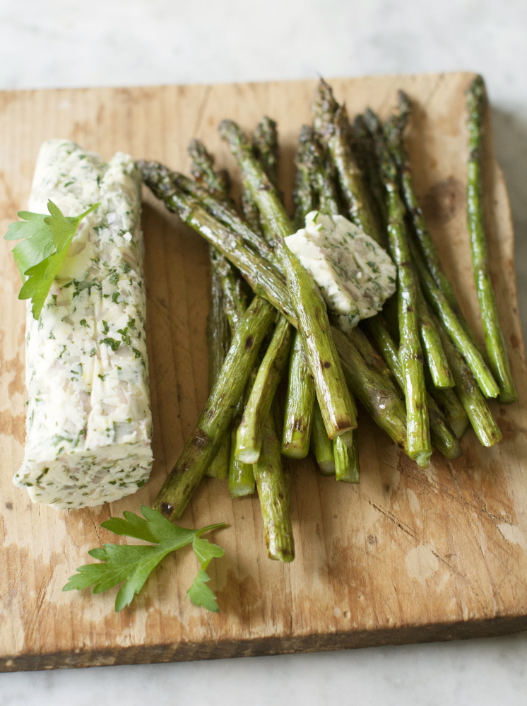 Grilled asparagus with lemon butter.