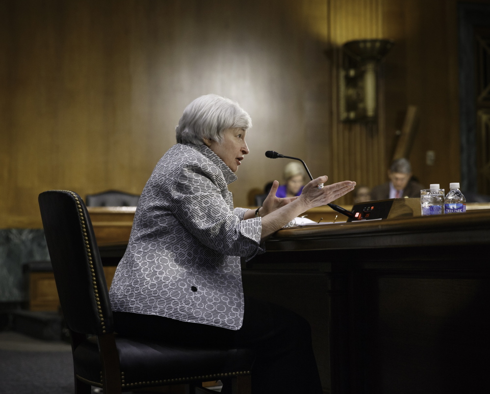 Federal Reserve Chairwoman Janet Yellen testifies Tuesday before the Senate Banking Committee. “Although the economy continues to improve, the recovery is not yet complete” and monetary stimulus is still needed, Yellen said in her semi-annual testimony.