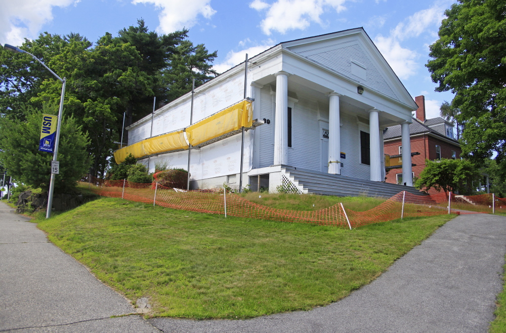 This historic building at the University of Southern Maine in Gorham was undergoing renovation. Work is suspended temporarily to allow for concerns about the project to be aired.