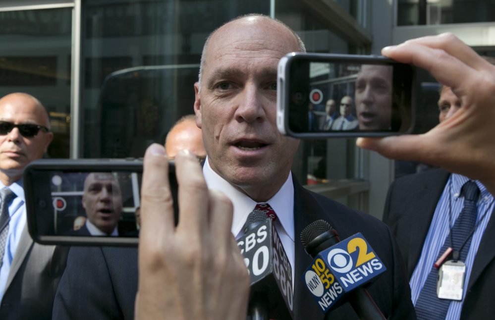 Anthony Simon, the chief negotiator for Long Island Rail Road unions, arrives for talks outside the New York office of Gov. Andrew Cuomo on Thursday.