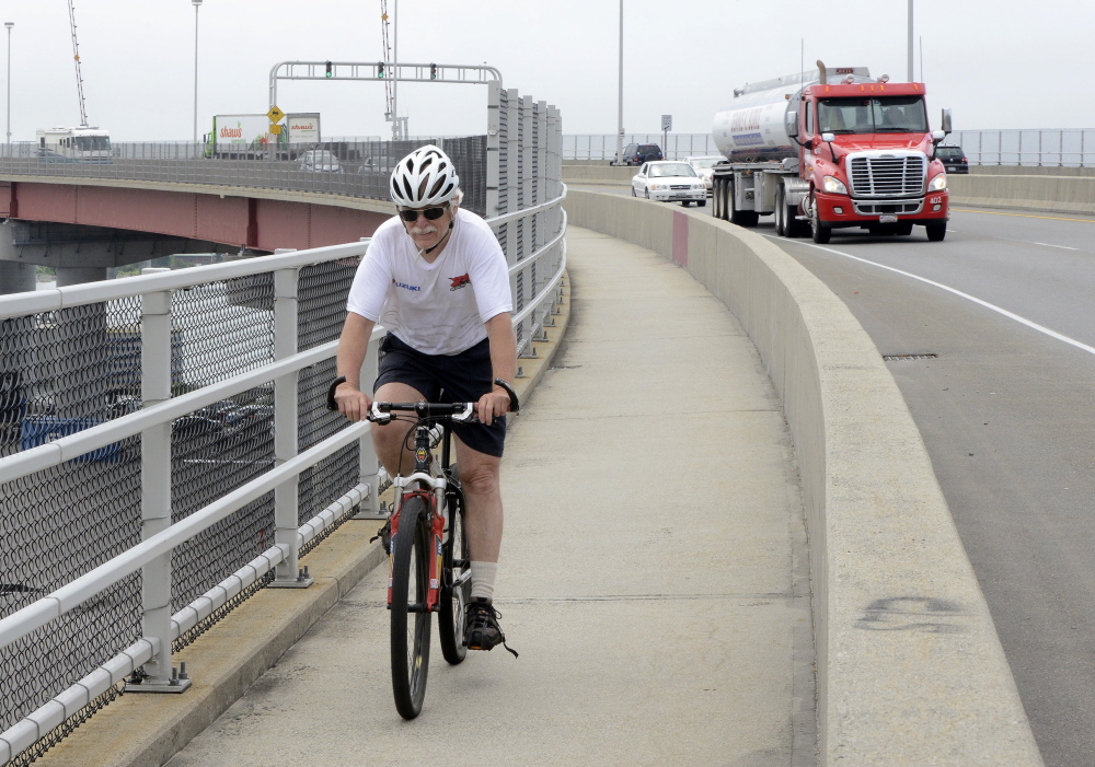 Small sections of the protected sidewalk along the Casco Bay Bridge will be closed to bicyclists and pedestrians during repairs, rather than the complete sidewalk closure originally planned by the Maine DOT.