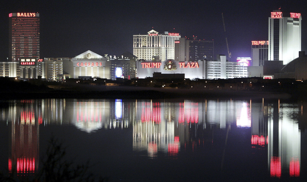 Hotels and casinos in Atlantic City, N.J., are reflected in the water in a November 2007 photo.