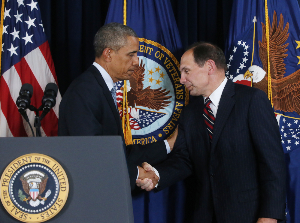 President Obama is seen with Robert McDonald, his nominee as the next Veterans Affairs secretary. If McDonald is confirmed, he will take over an agency that has been rocked by allegations of shoddy care and a culture of retaliation against whistleblowers.
