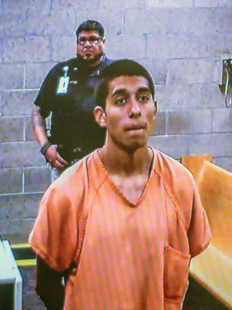 Alex Rios, 18, makes a court appearance on video Monday for the fatal beatings of two homeless men over the weekend in Albuquerque, N.M.