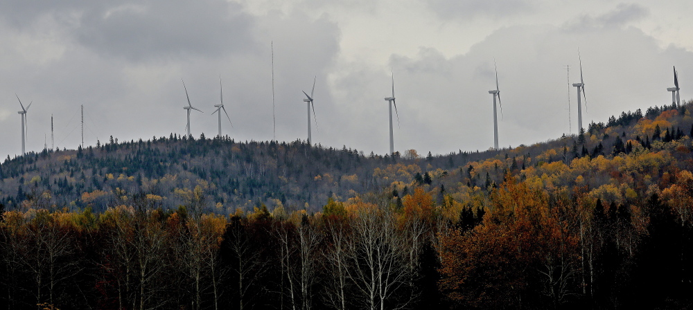 Wind turbines such as those atop Mars Hill near the Maine-Canadian border could spread to other parts of the state.