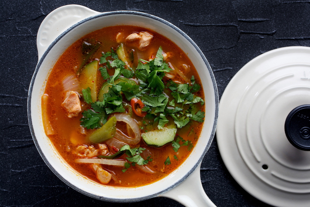Spicy fish stew is Korean comfort food, hearty yet delicate.