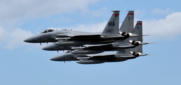 Retiring Lt. Col. Eric Samuelson, 46, made a final flight Thursday in a high-performance F-15, buzzing Greater Portland. He was flying with two other F-15s.