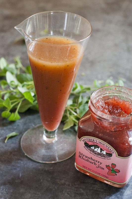 A vinaigrette made with Mother's Mountain strawberry rhubarb jam.