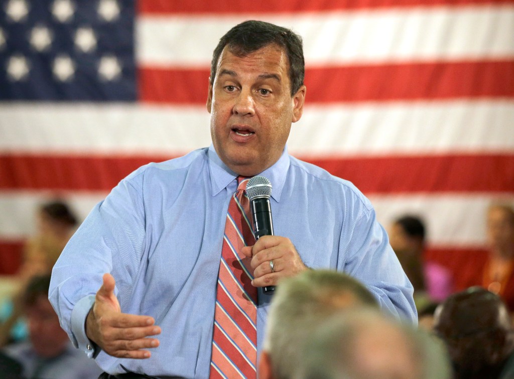 This June 25, 2014 file photo shows New Jersey Gov. Chris Christie speaking in Haddon Heights, N.J. Christie will be in Maine Tuesday to campaign for Gov. Paul LePage.