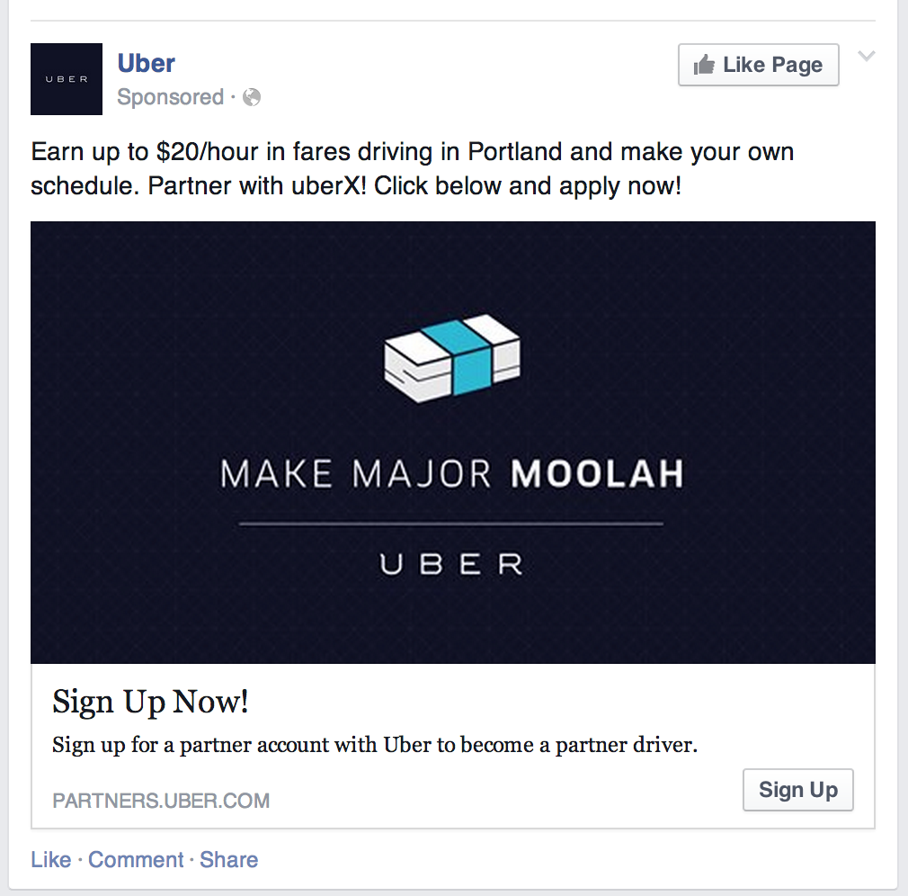 This screen shot shows one of the Uber ads showing up in Portland.