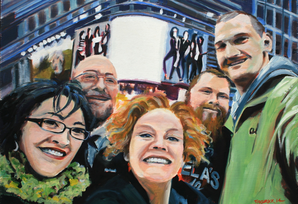 “NYC Selfie” by Francine Schrock at The Sharpe Gallery in Kennebunk.