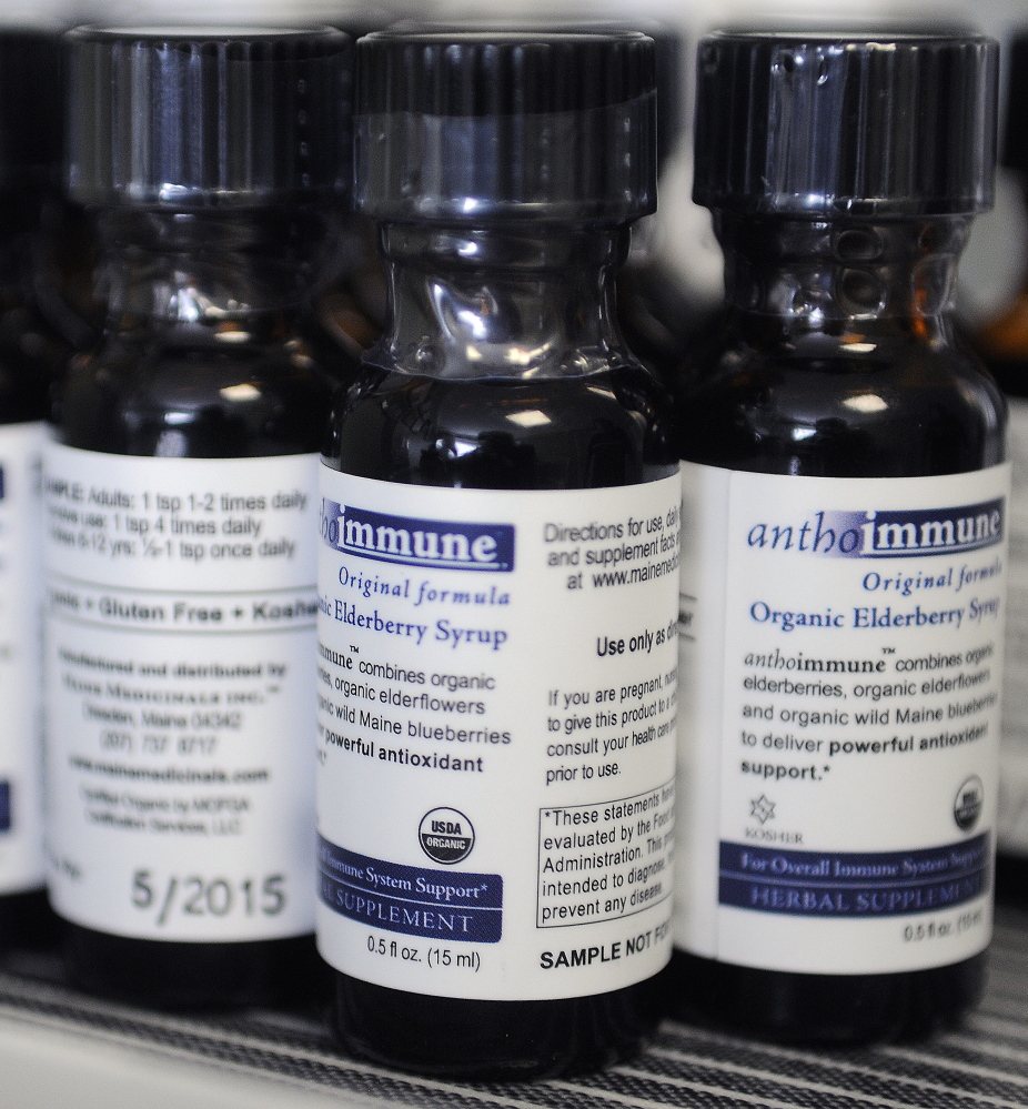 Maine Medicinals syrups are displayed Monday at the firm’s laboratory in Dresden.