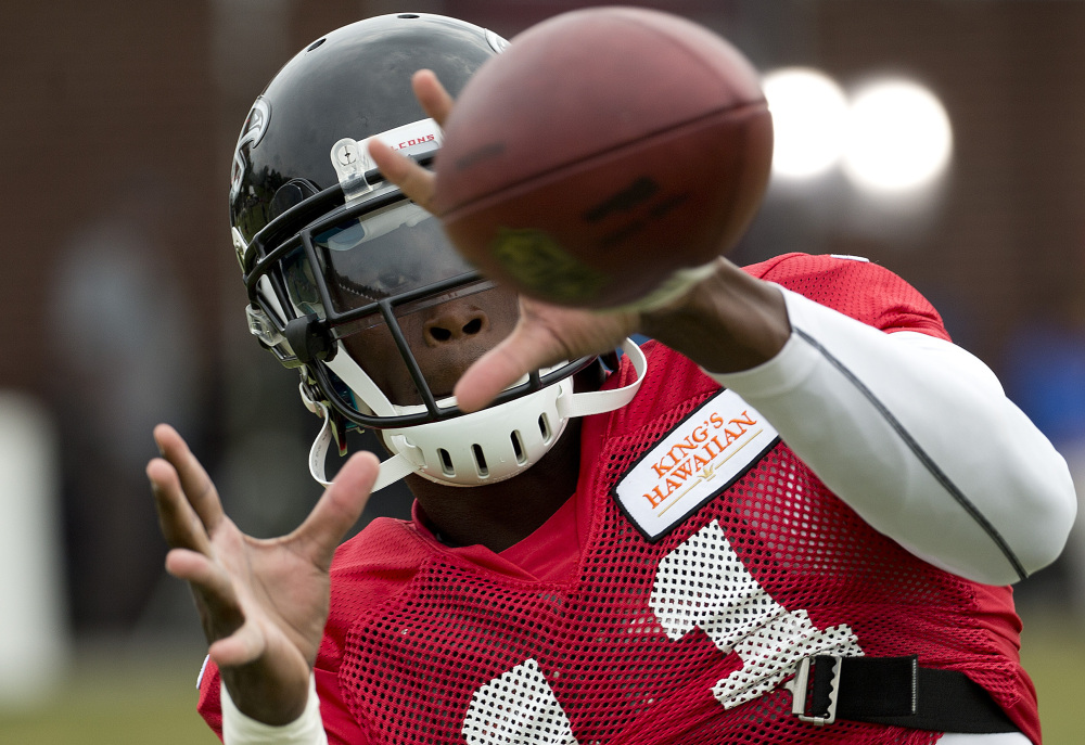Julio Jones of the Atlanta Falcons was leading the NFL in receptions last season before suffering a broken foot in Week 5 against the New York Jets. Jones has been held out of training-camp practices every other day as a precaution.