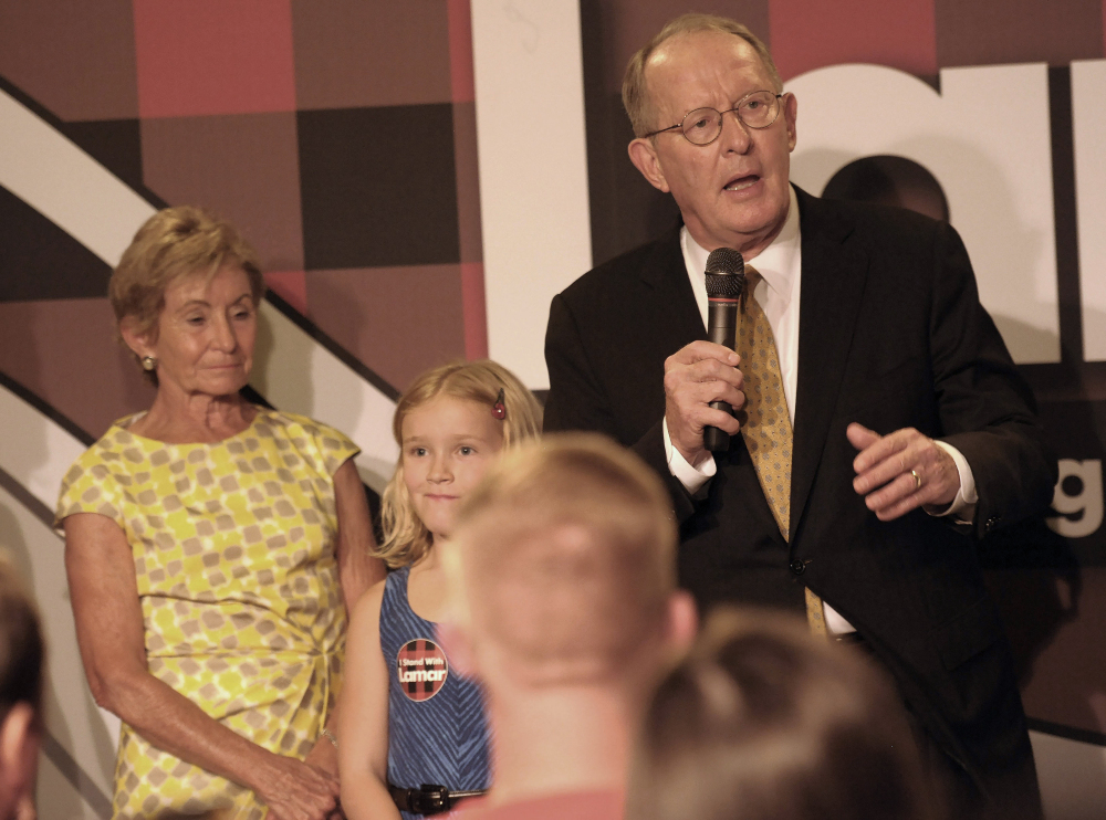 Sen. Lamar Alexander of Tennessee talks to supporters after winning his primary against Joe Carr on Thursday. Tea party challengers lost all six challenges to incumbent senators this year.